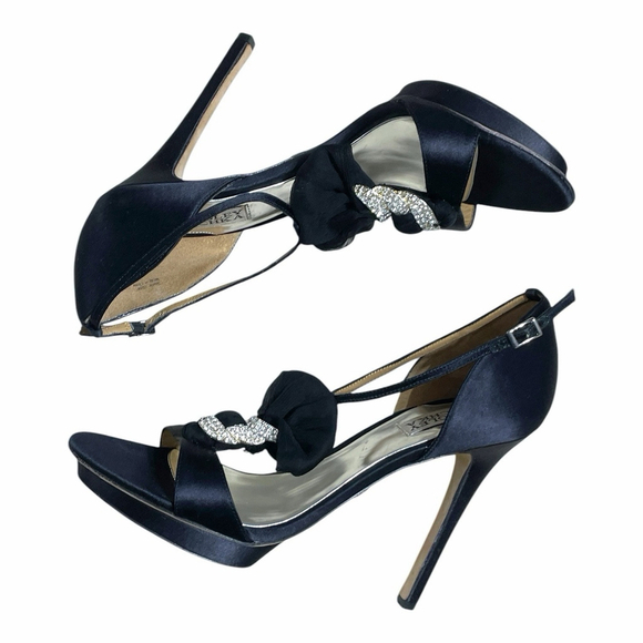 Badgley Mischka Women 10 Heels Open Toe Satin Rhinestone Stiletto Platform Black - Picture 9 of 16